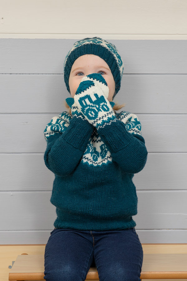 2110-6a Traktor mössa och vantar petrol