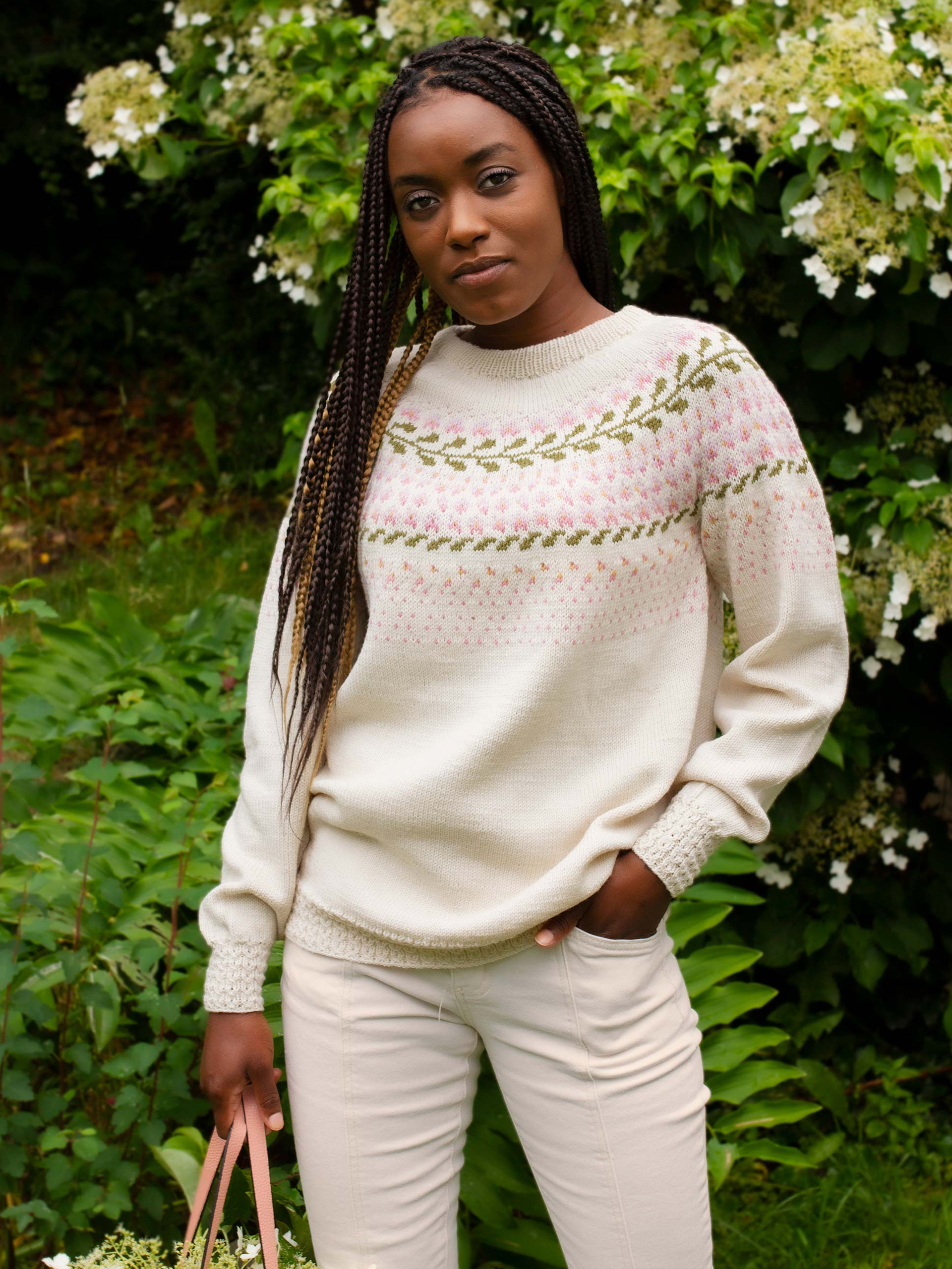 BLOMSTRING tröja kitt/rosa