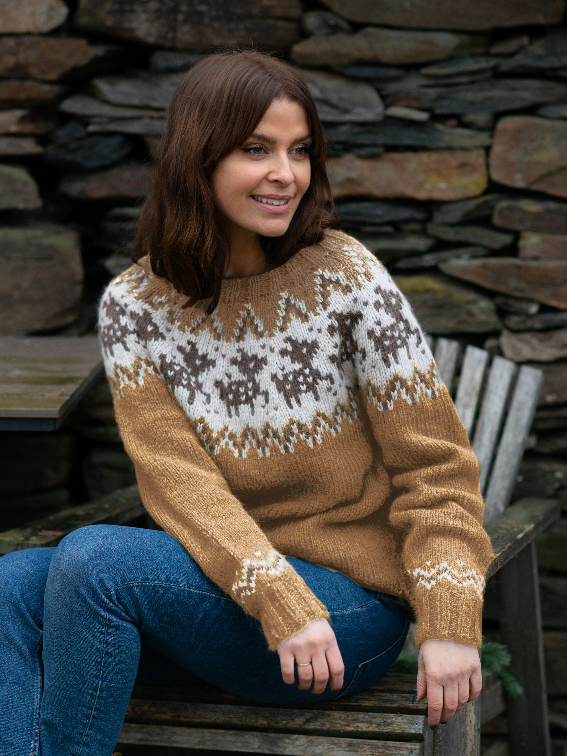 Deer tröja dam camel