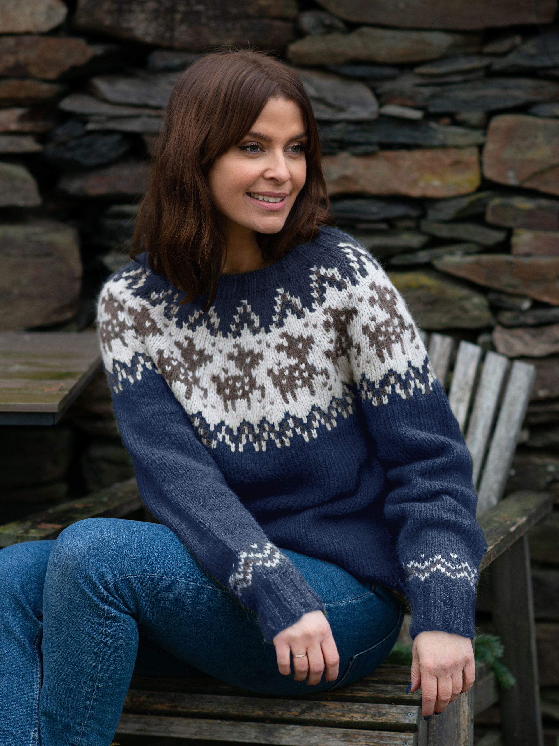 Deer tröja dam jeansblå