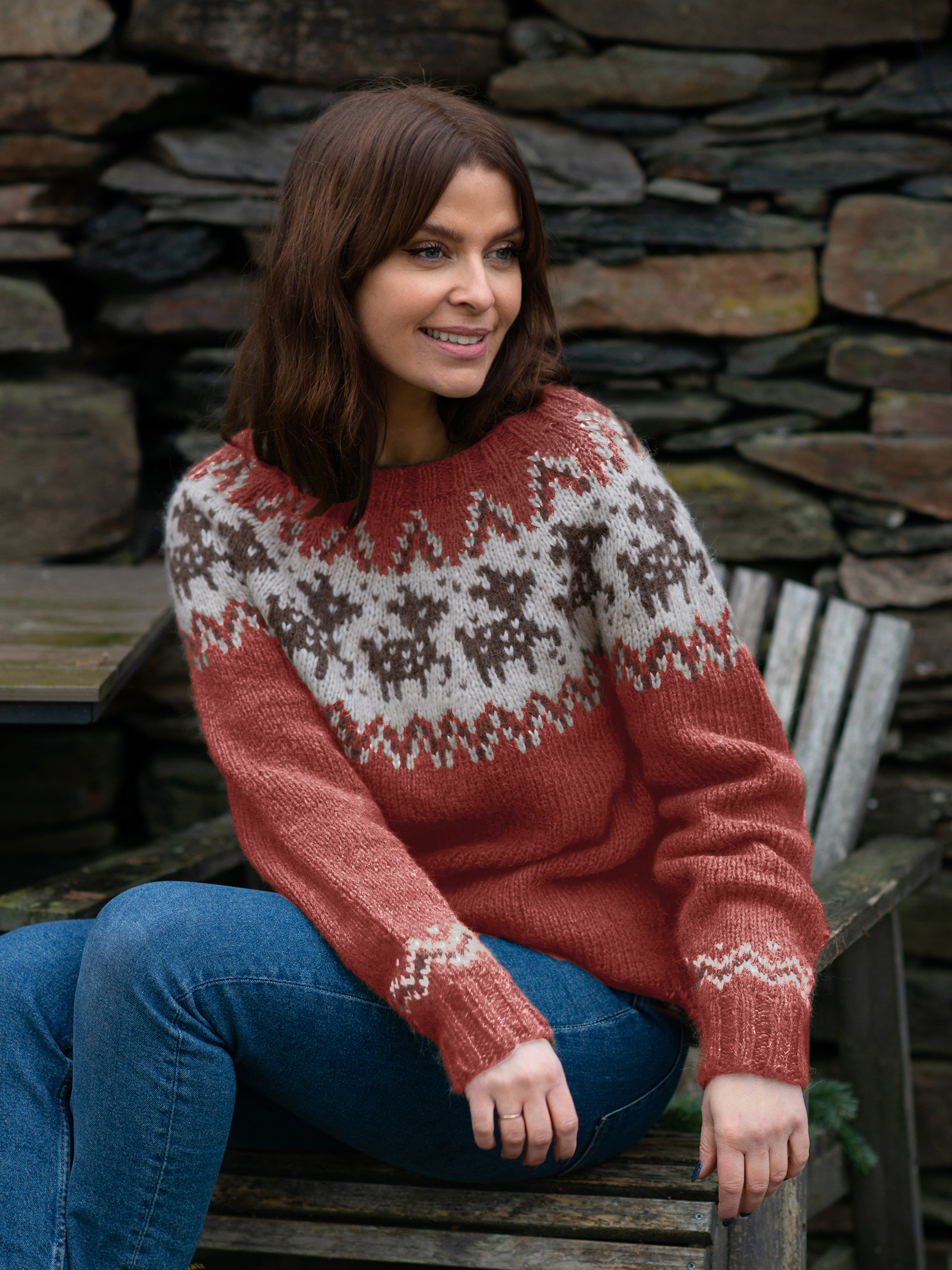 Deer tröja dam ljus vinröd