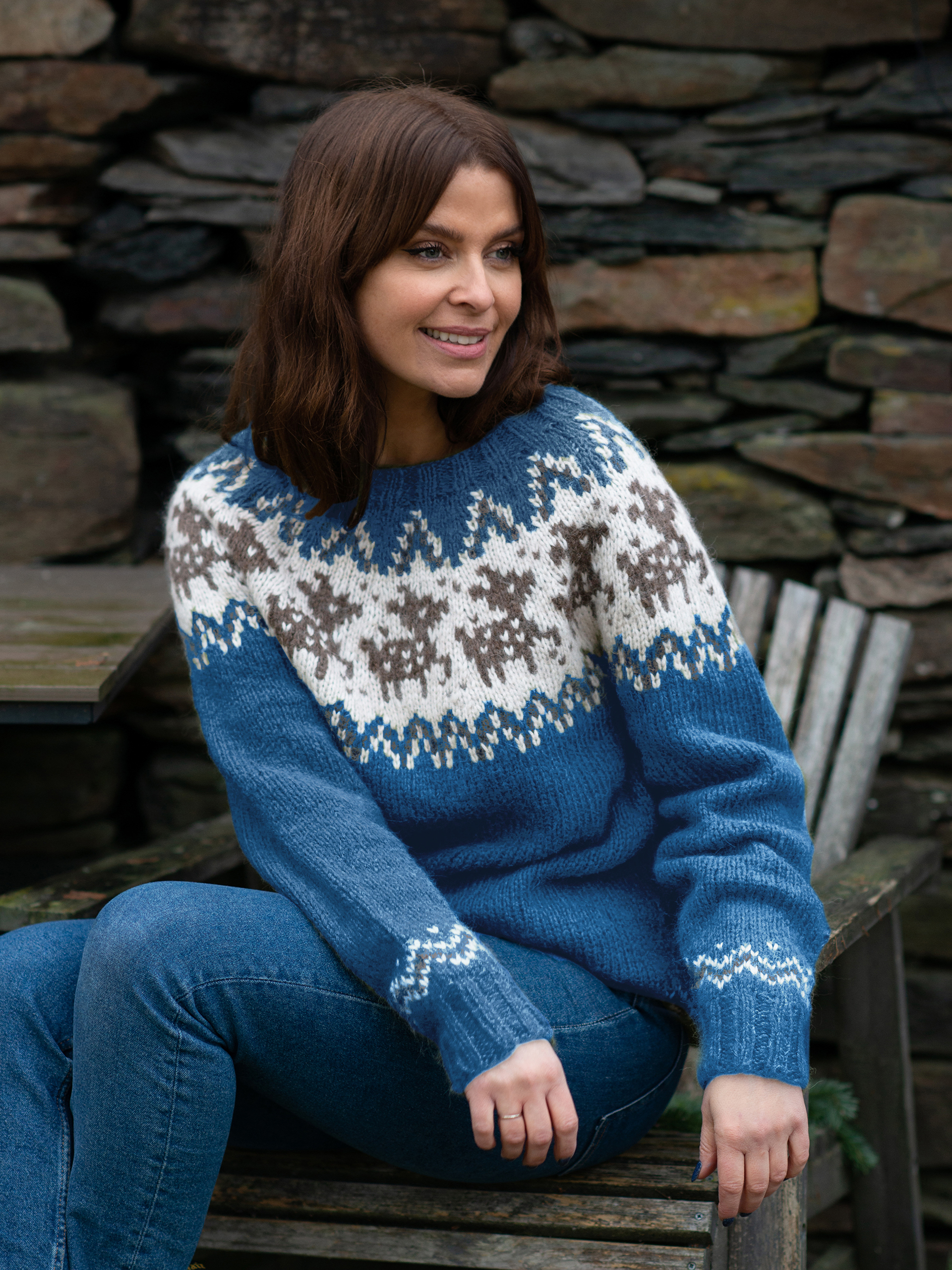 Deer tröja dam ljus jeansblå