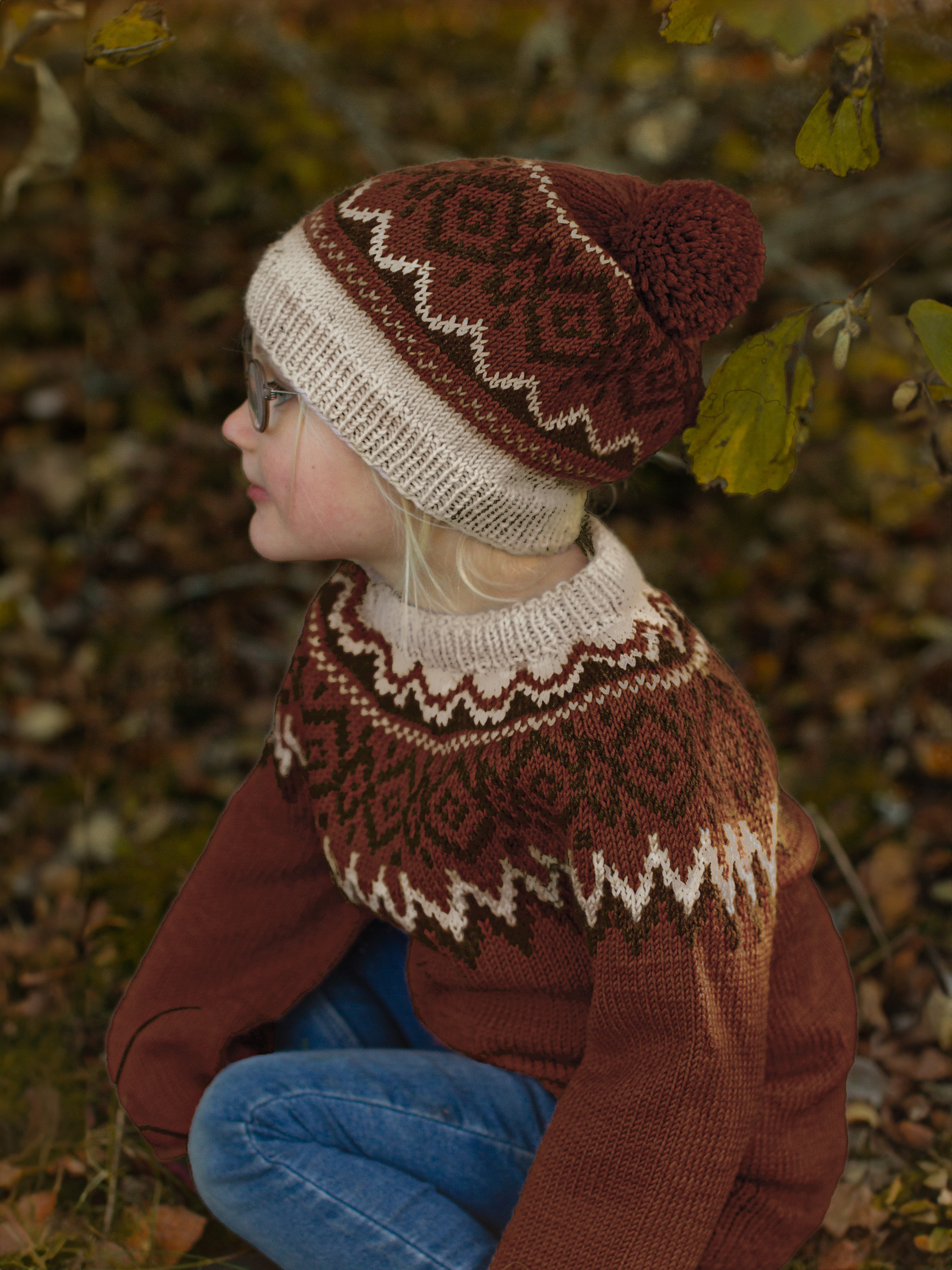 DRIV genser & lue rustbrun (Merinor)