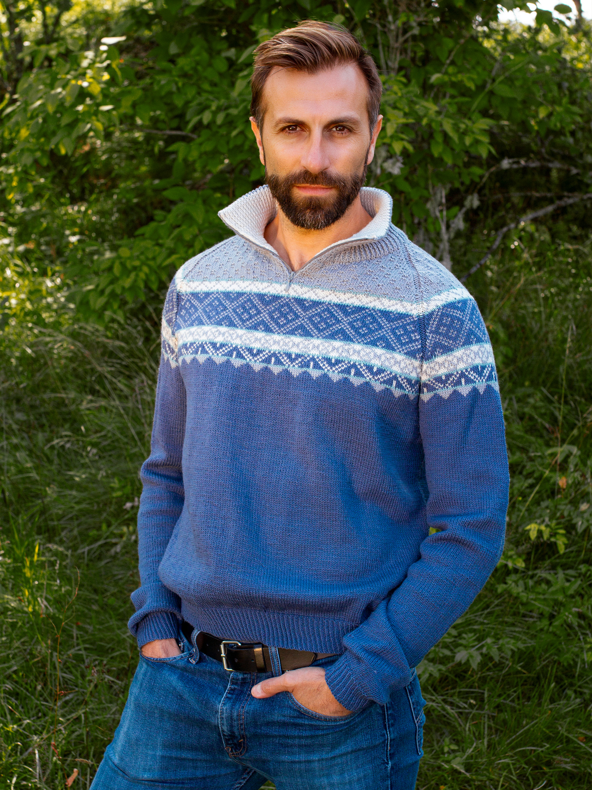 Ein zip-herrtröja denim/grå