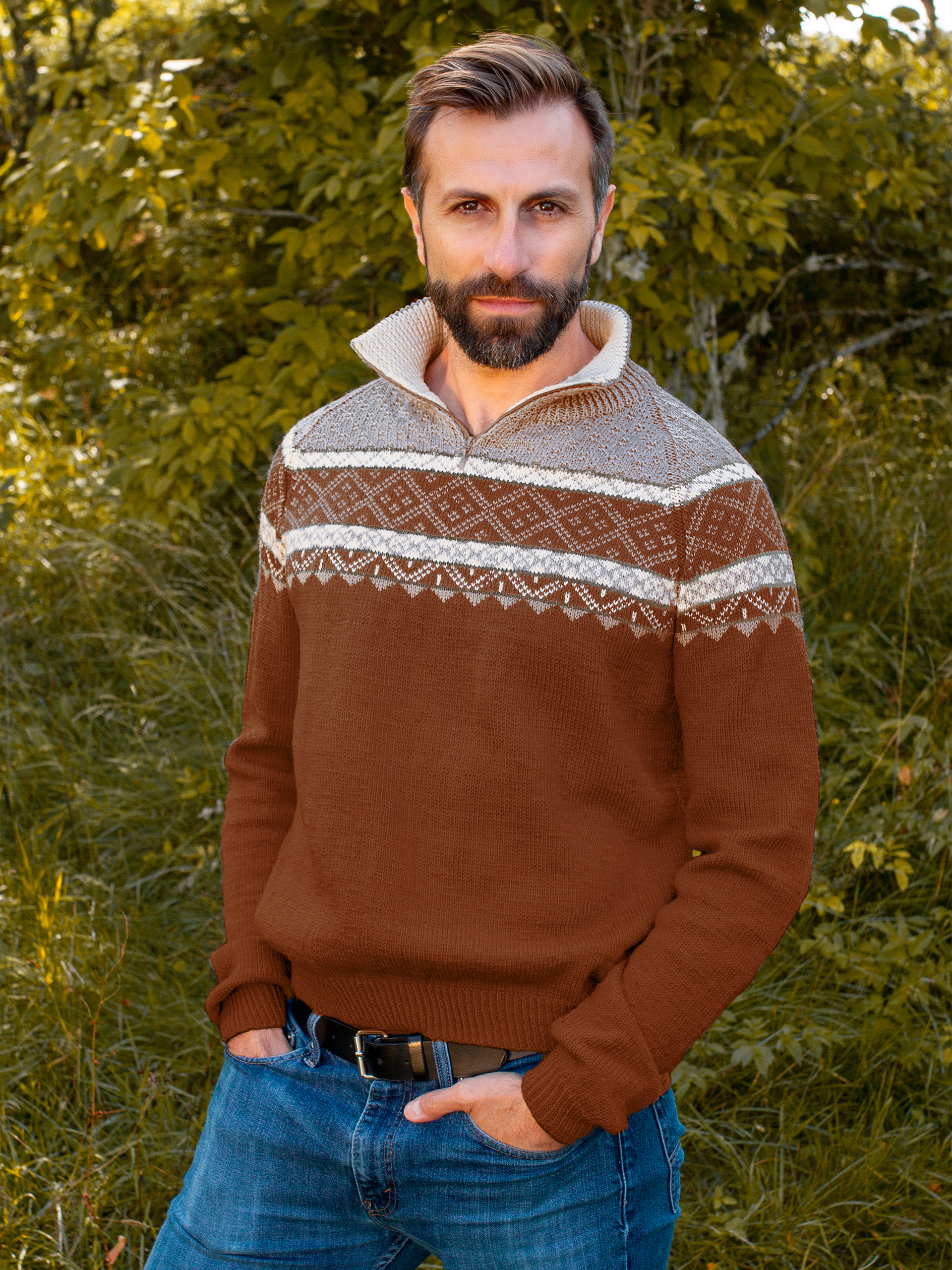 Ein zip-herrtröja kanel/beige