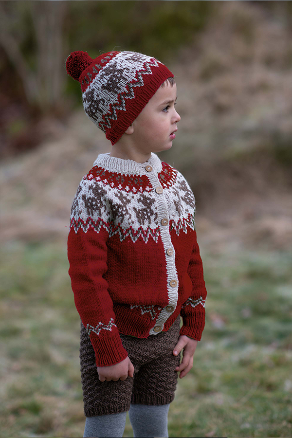 Fauna jacka och mössa djup röd