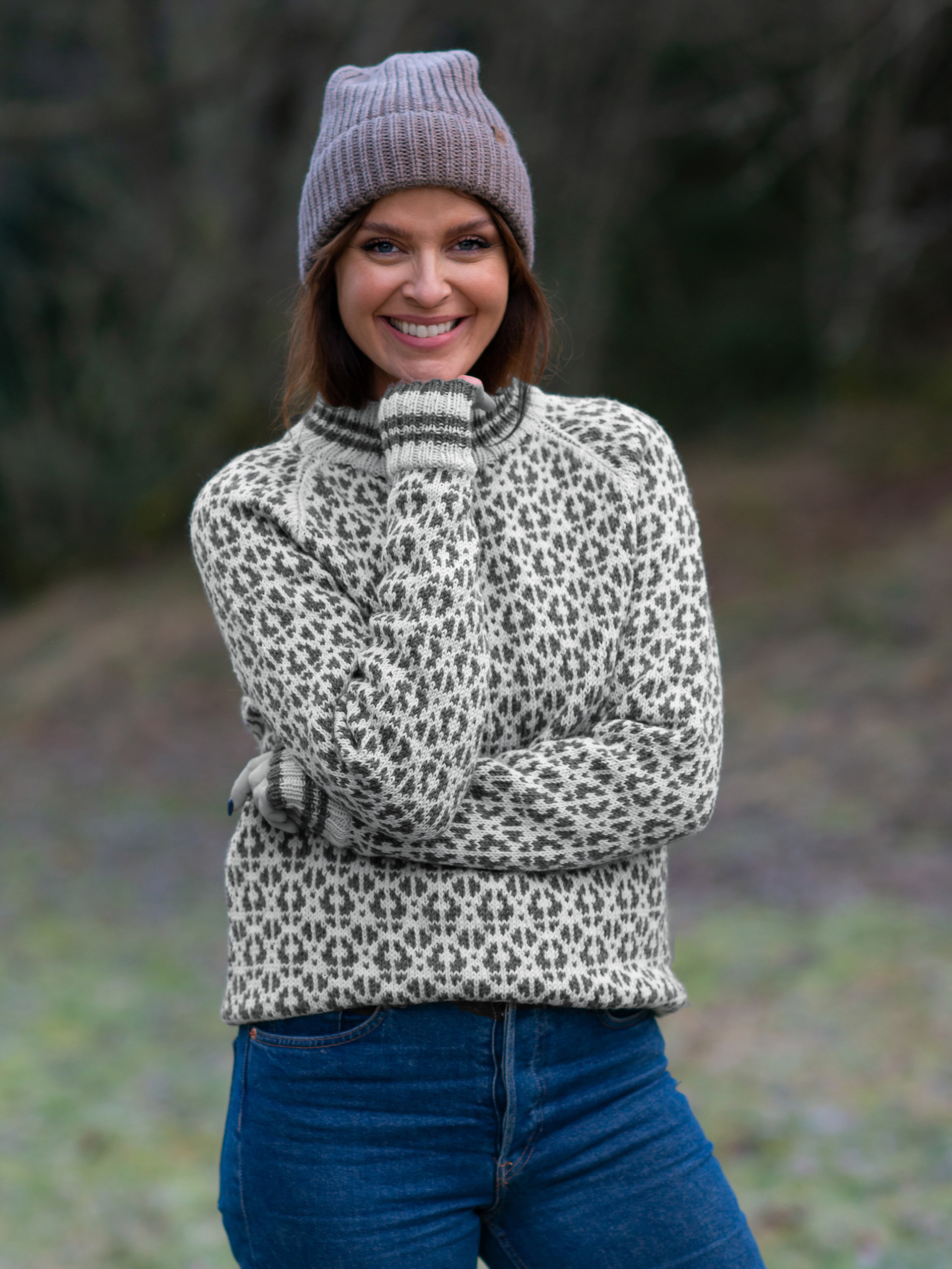 Flokk tröja dam kitt/gråmelerad