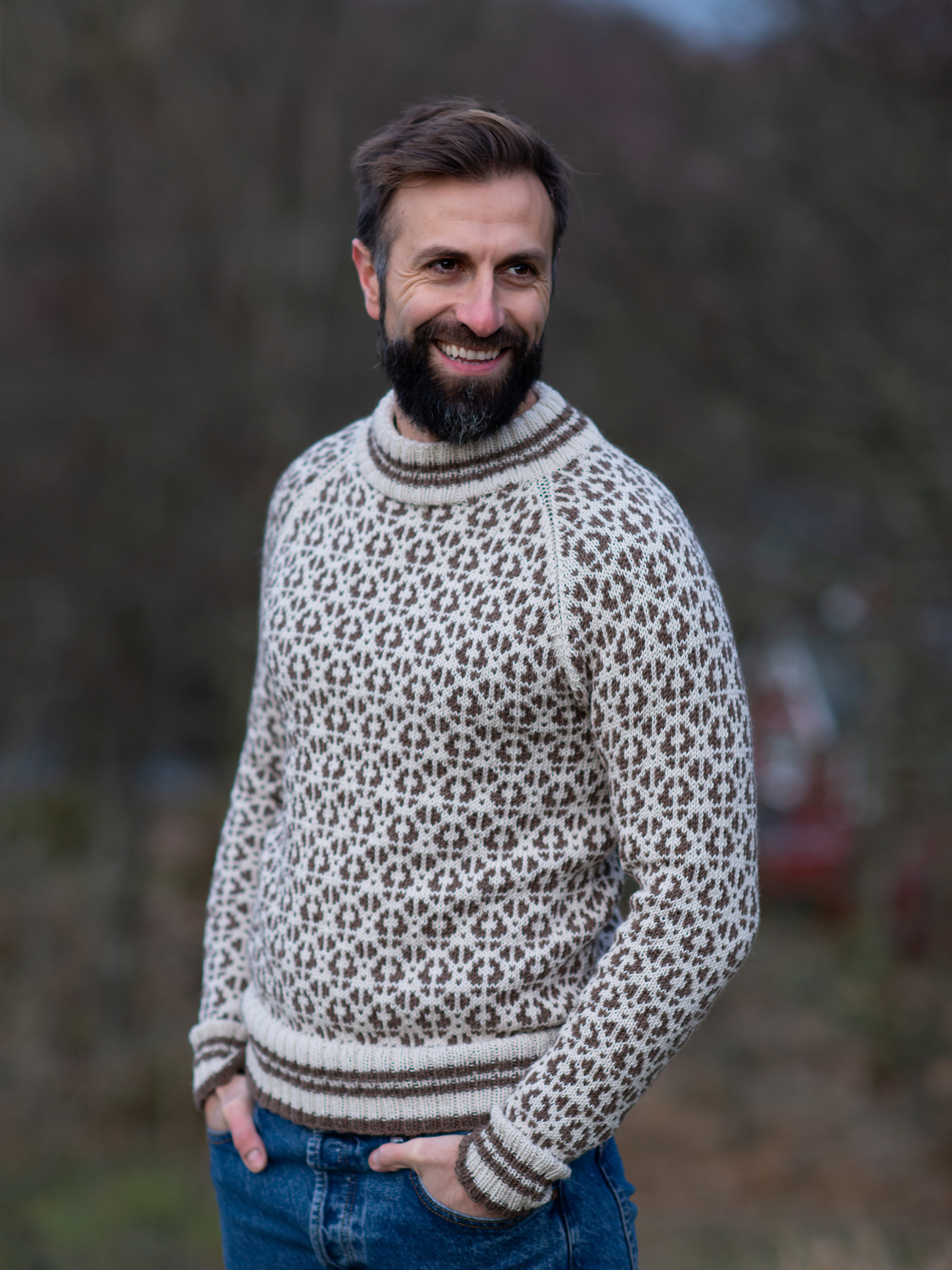 Flokk tröja herr kitt/brunmelerad