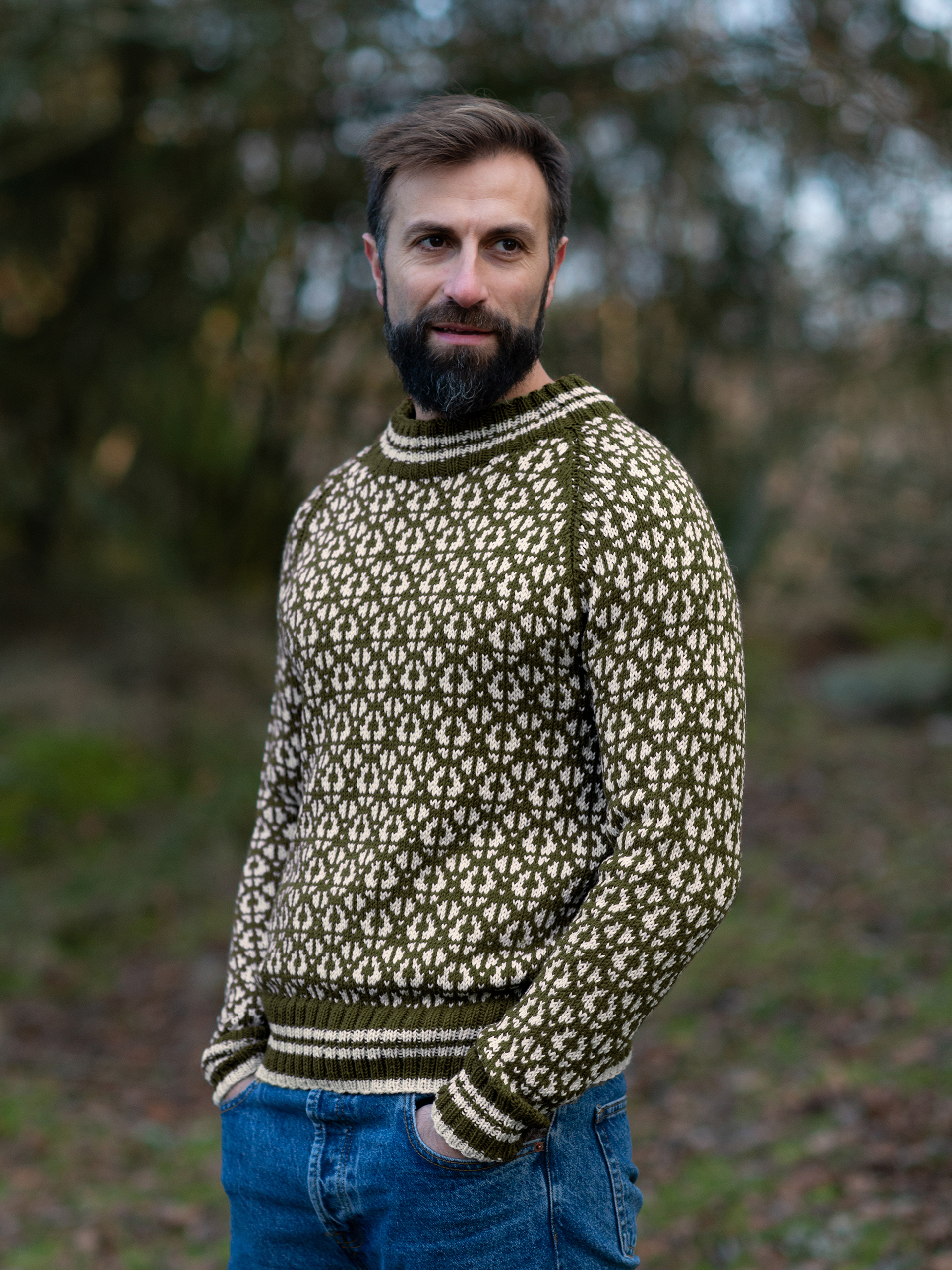 Flokk tröja herr oliv/kitt