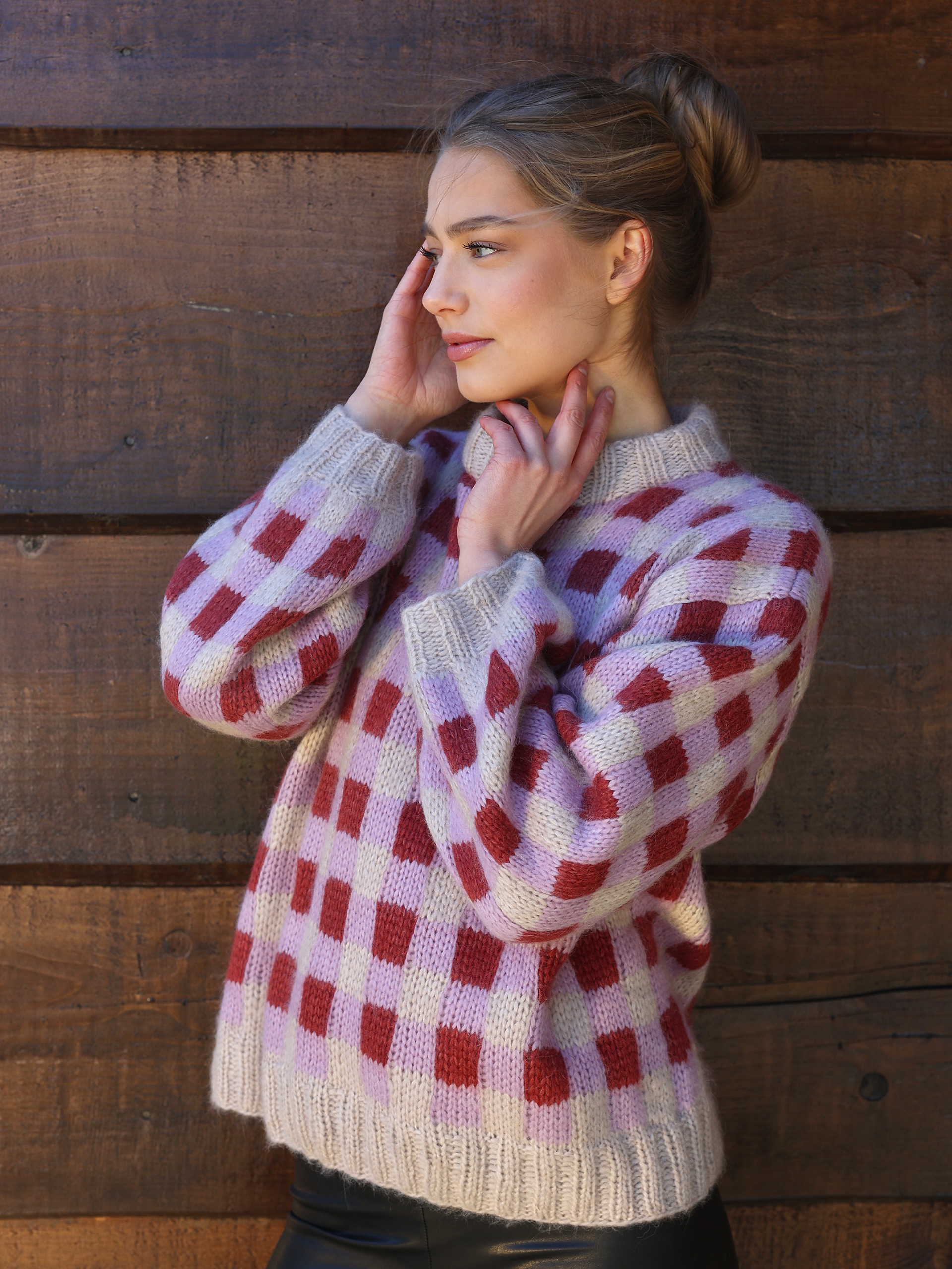 Rut tröja ljus lilla/röd