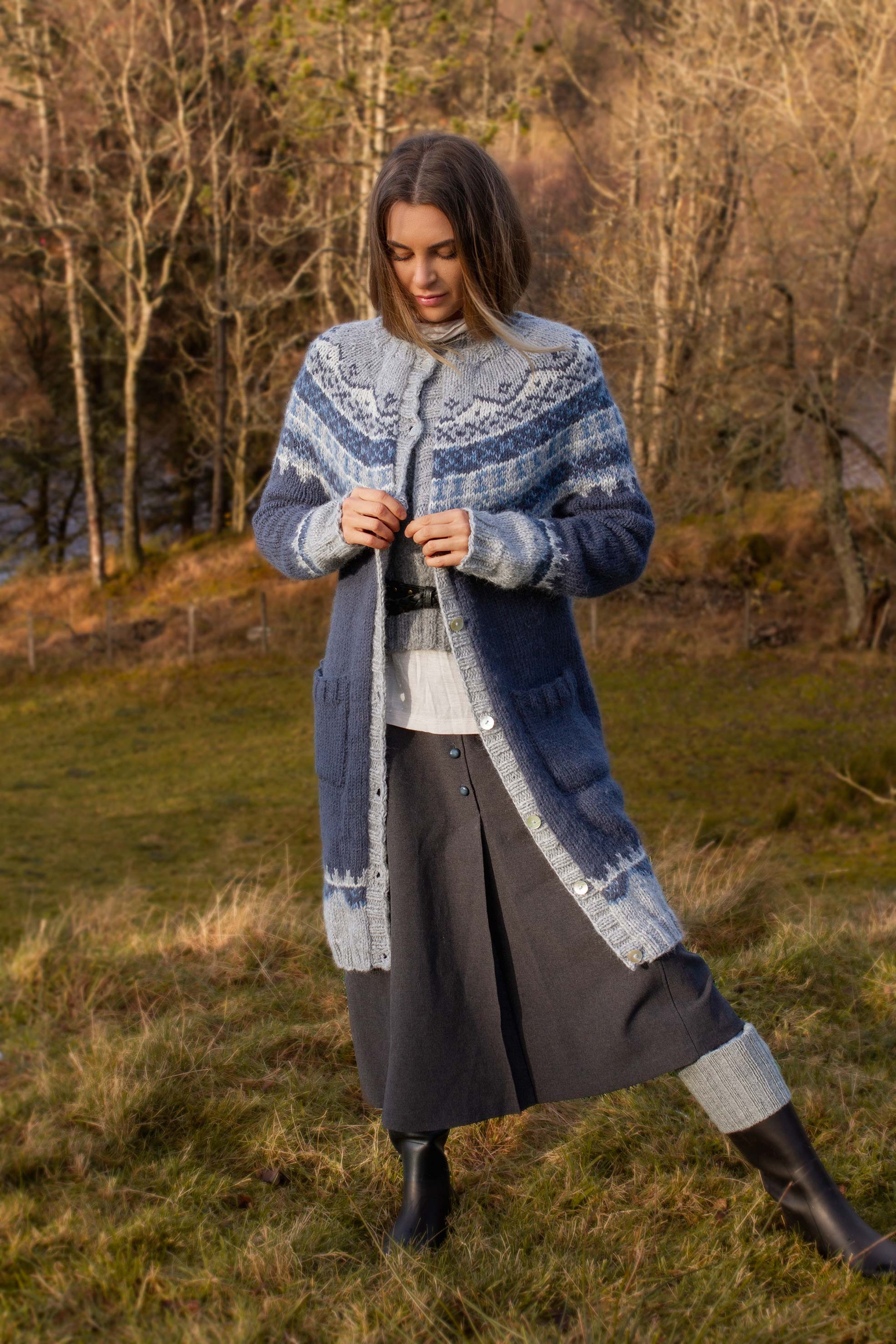 SIGGJO lång kofta gråblå