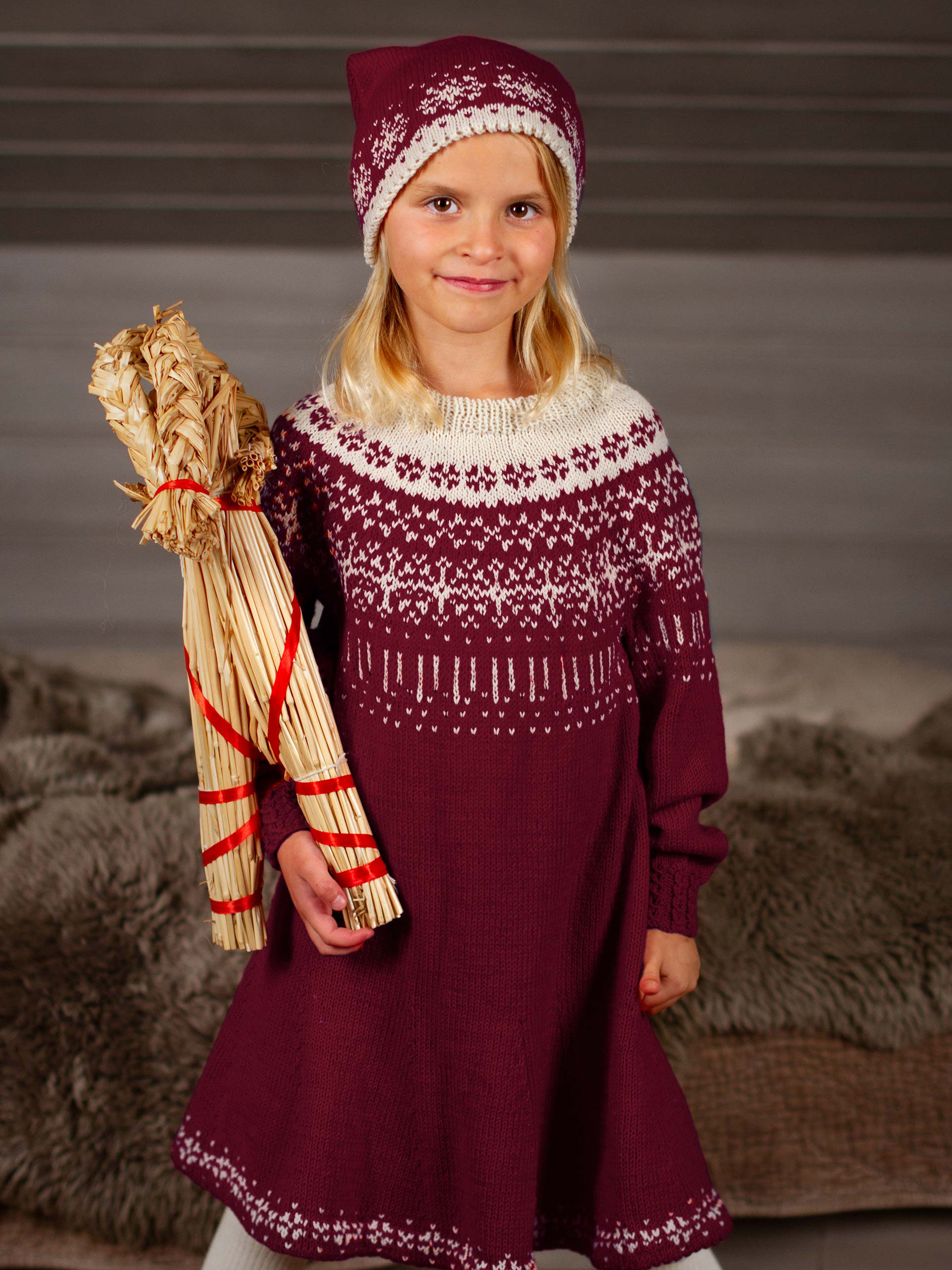 STJÄRNFALL klänning burgunder/kitt