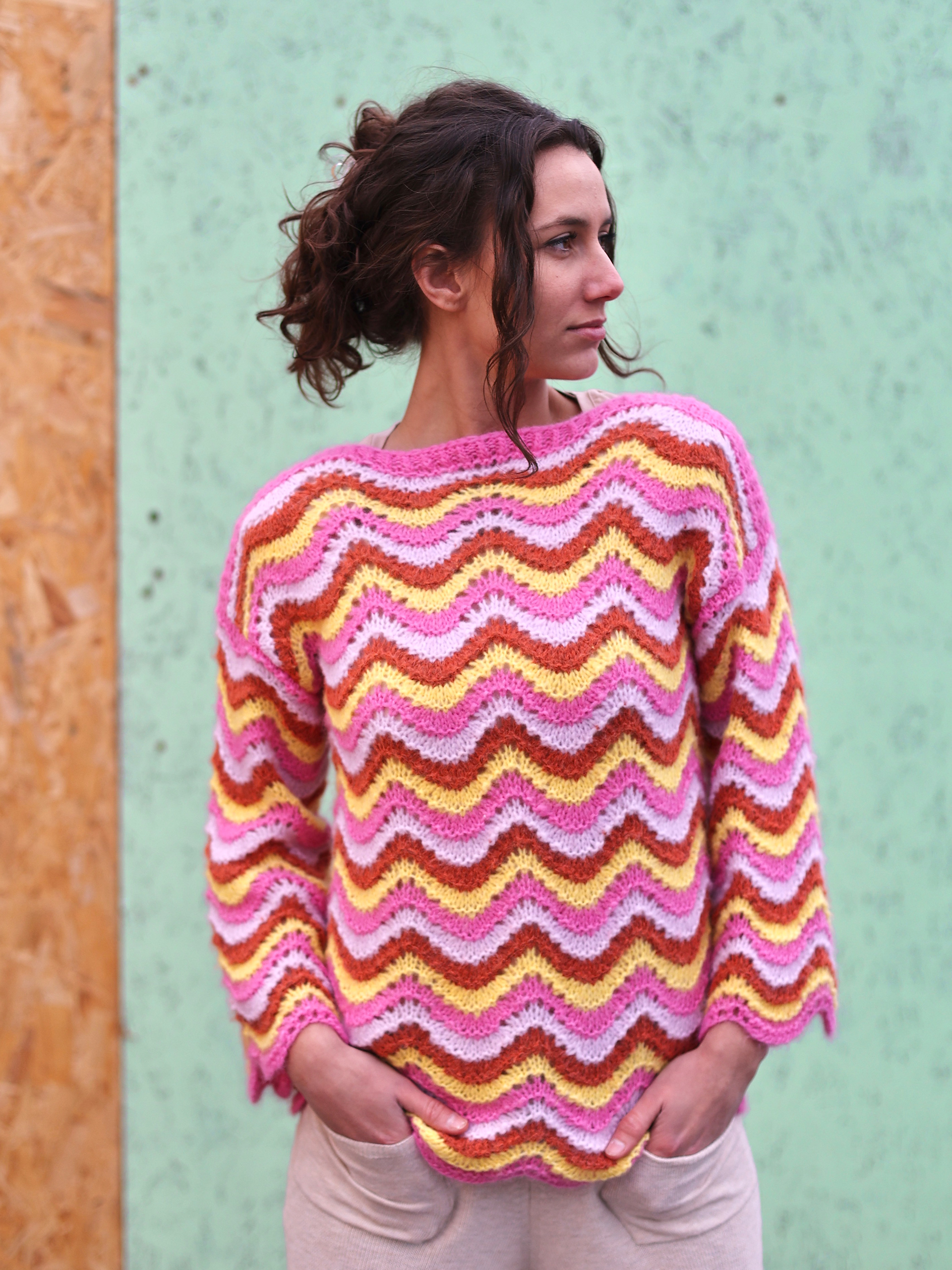 Wave tröja rosa multi