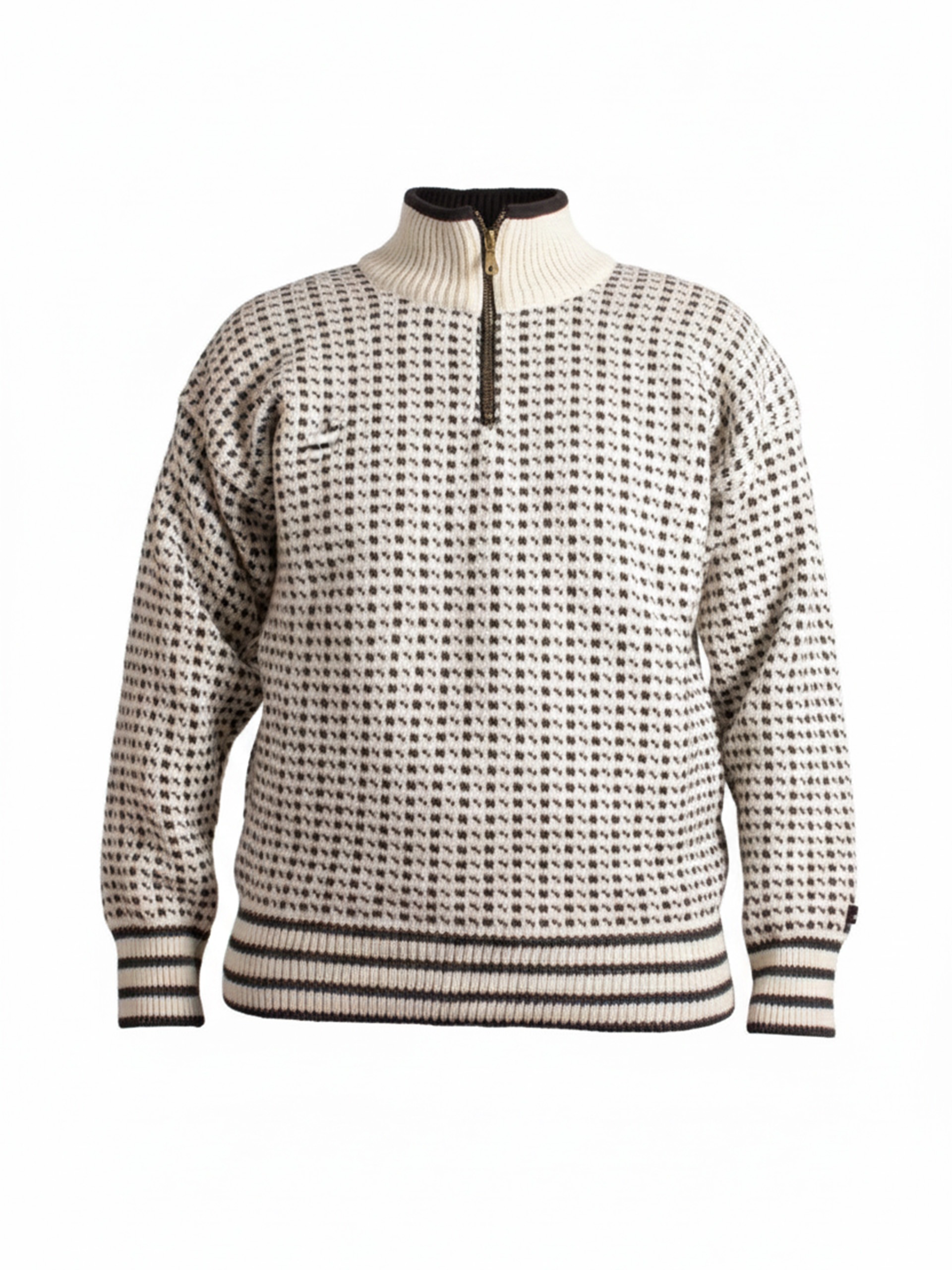 Str. XXXL - Islender unisex genser m/zip og fleece offwhite