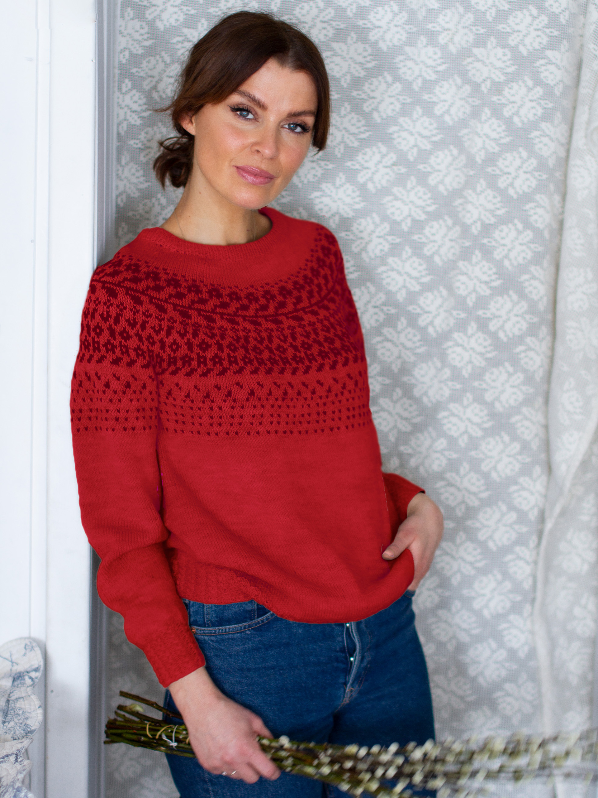 BLOMSTRING genser rød (Woolevo)