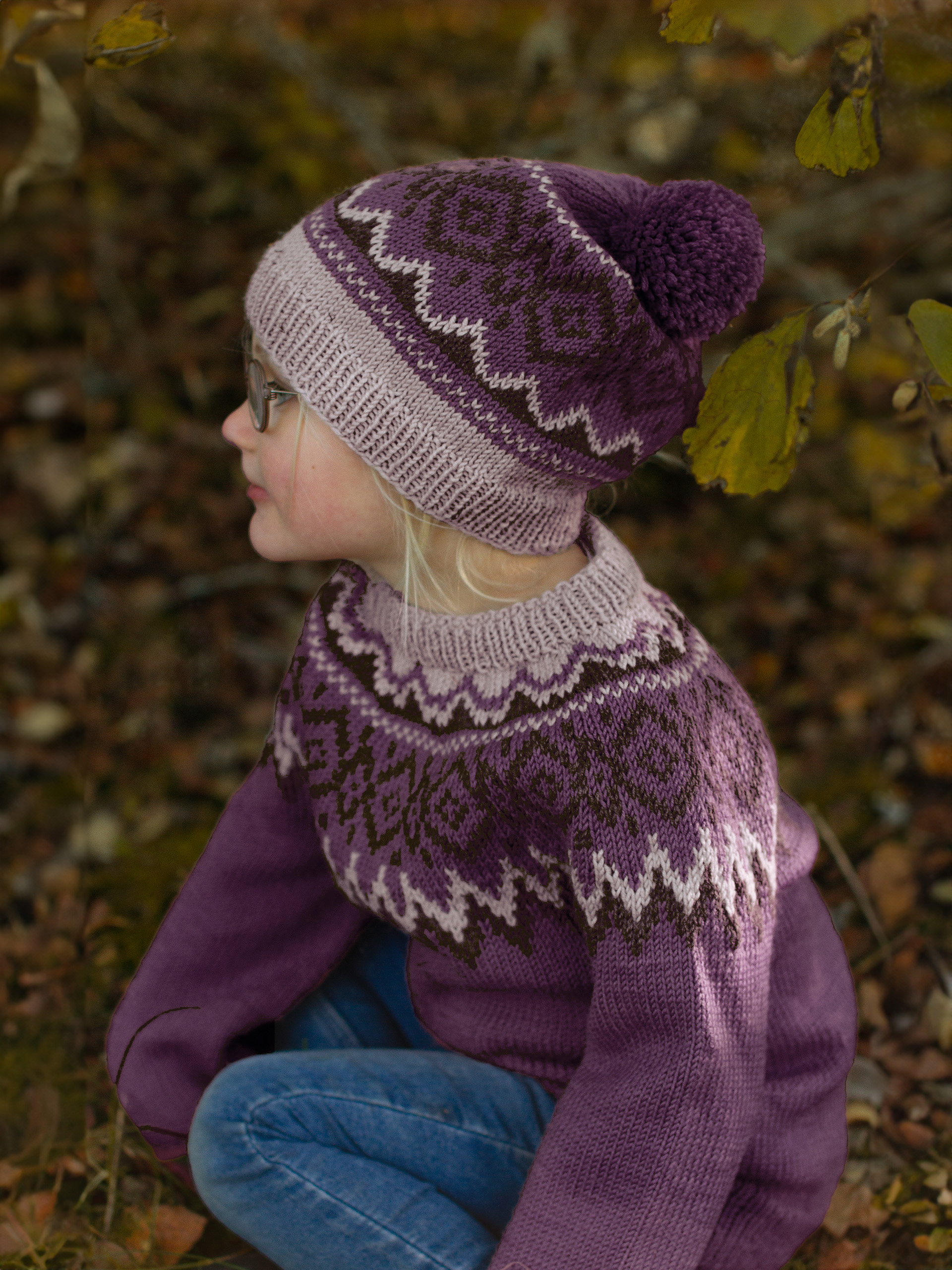 DRIV genser & lue rødlilla (Merinor)