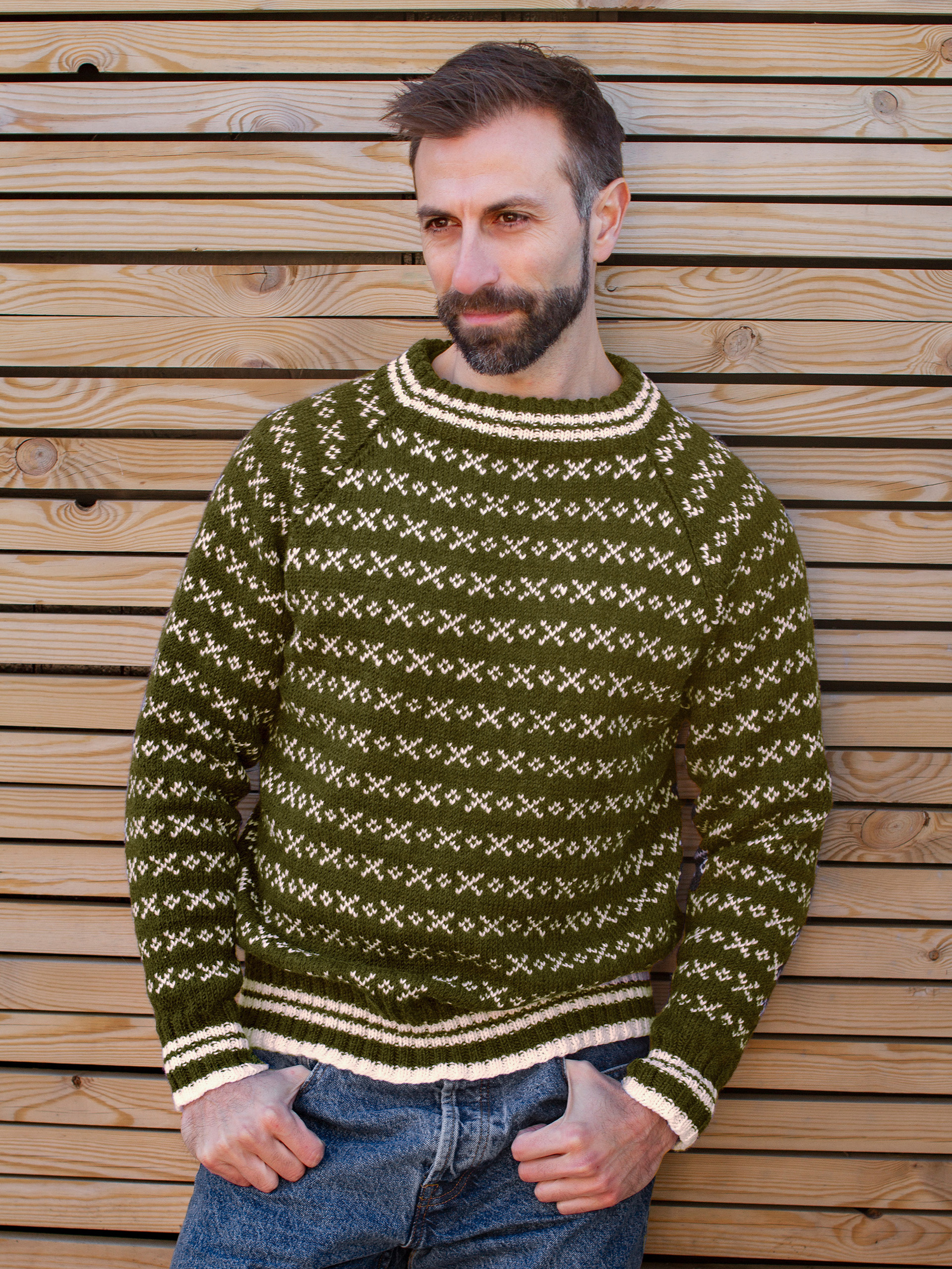 HUSAVIK Islender herre mørk oliven (Merinor)