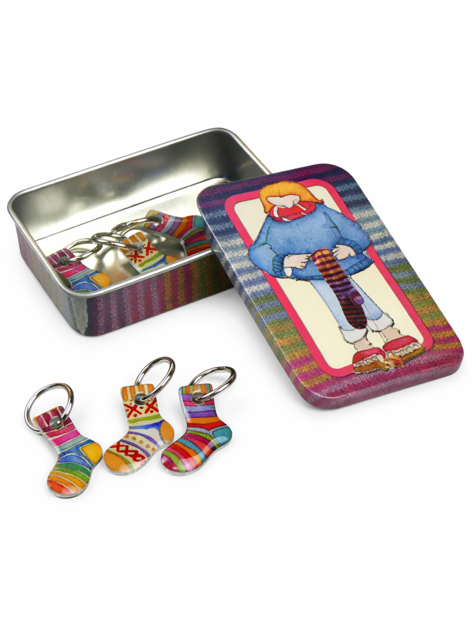 Maskmarkörer med plåtburk – Stickade sockor